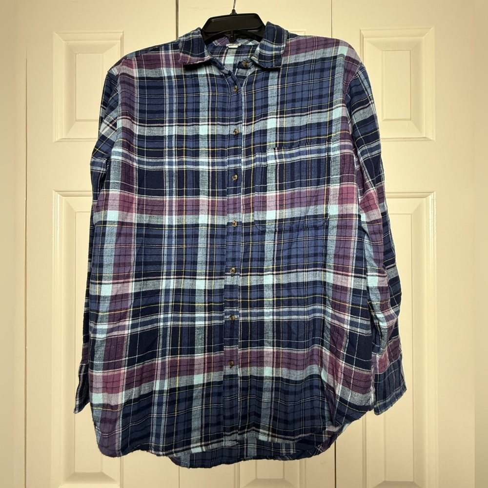 Aerie Plaid Oversized Button Down Flannel Long Sleeve Top